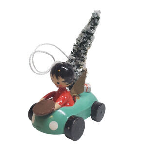 Wooden Ornament - Angel on Car - Made in East Germany Vintage
